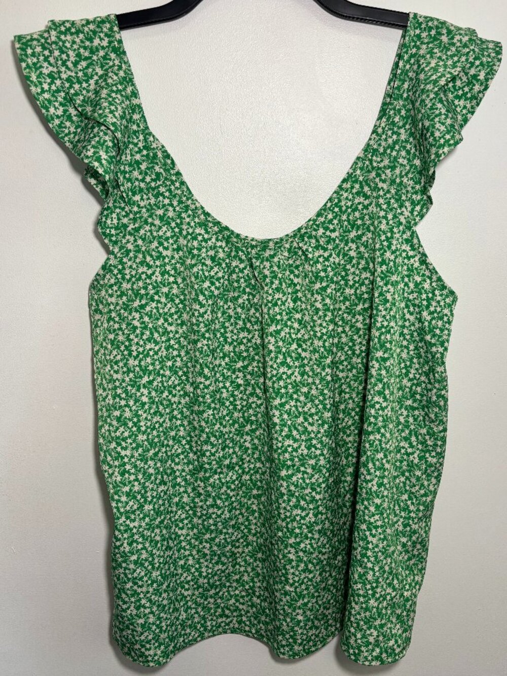 NWT Papermoon Blouse Womens Large Green Floral Ruffle Sleeveless Top